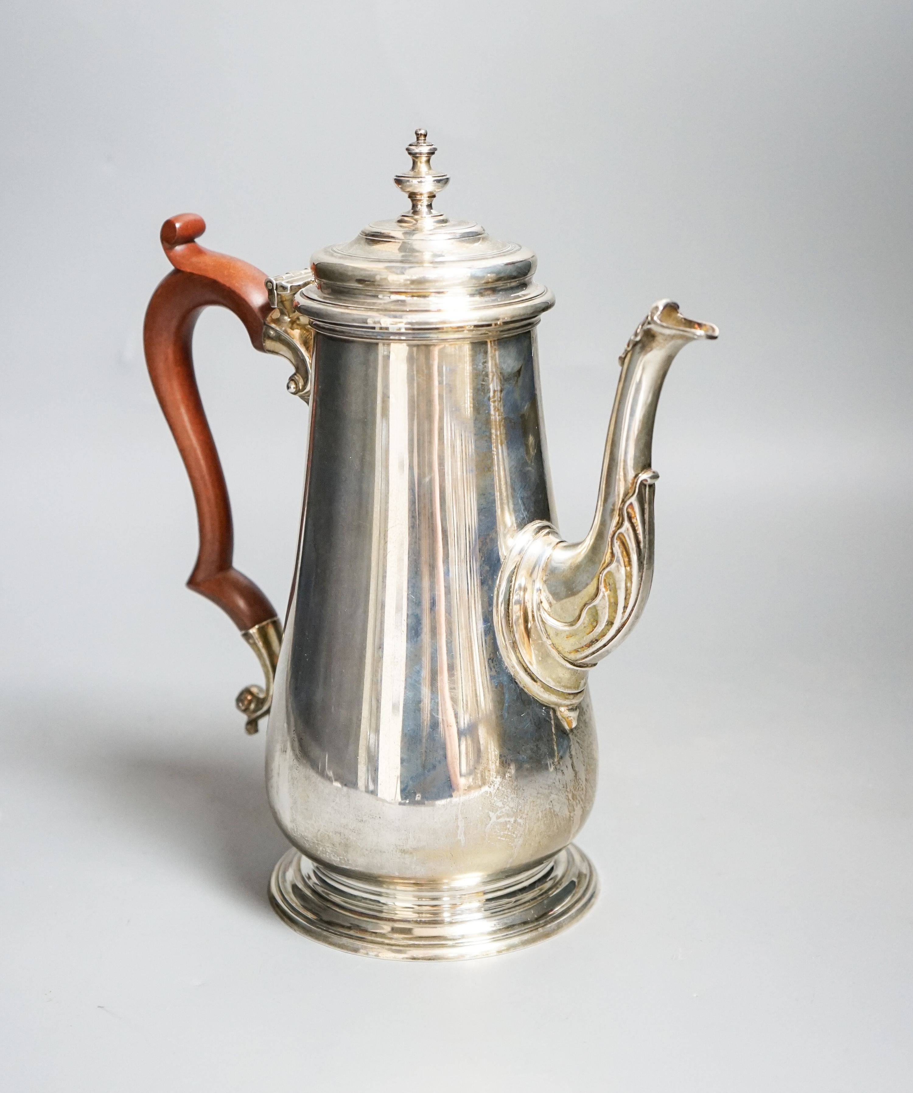 A modern silver coffee pot, by C.J. Vander Ltd, London, 1971, height 24.9cm, gross 29.5oz.